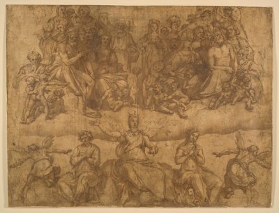 Almas redimidas y figuras alegóricas, estudio para el fresco del Juicio Final en la cúpula del Duomo, Florencia de Federico Zuccaro