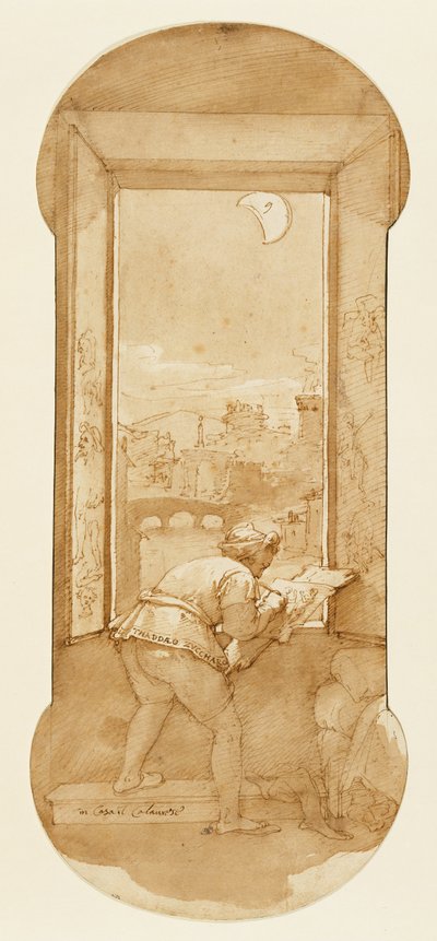 Taddeo dibujando a la luz de la luna en la casa de Calabrese de Federico Zuccaro