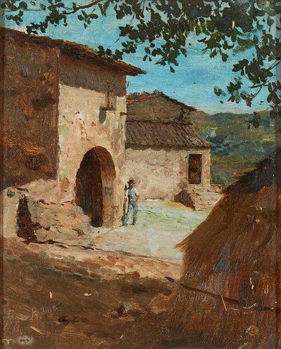 Un momento de descanso al sol (óleo sobre lienzo) de Federigo (attr.to) Andreotti