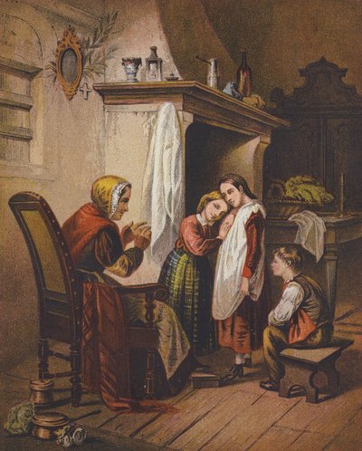 La historia de la abuela (litografía en color) de Federigo Buzzi