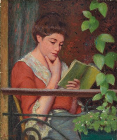 Lectura al aire libre - Mujer en el balcón de Federigo Zandomeneghi