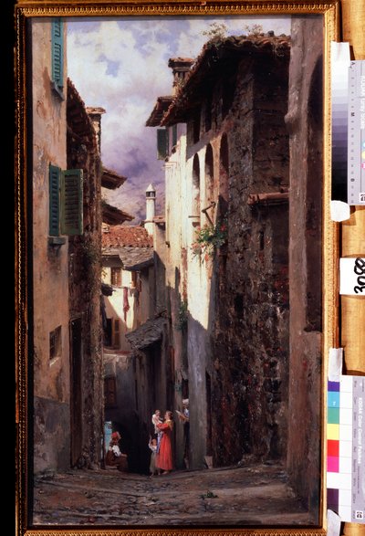 ""Scene de rue a Bellagio en Italie"" Peinture de Feodor Andreyevich Bronnikov (1827-1902) 1875 Galería Estatal Tretyakov, Moscou de Fedor Andreevich Bronnikov