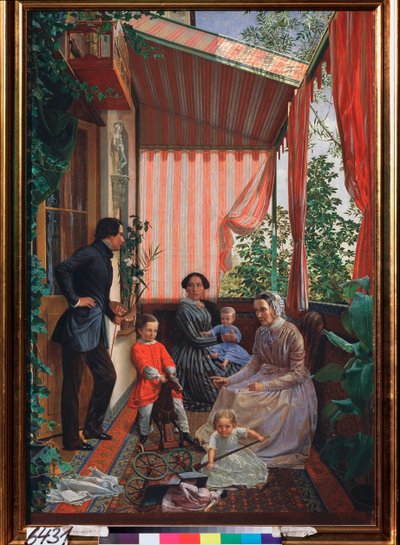 Retrato familiar en el balcón de Fedor Mikhailovich Slavyansky