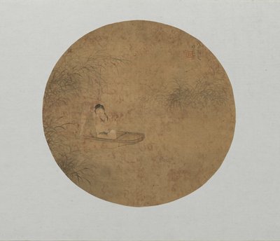 Dama en un bote tocando la flauta de Fei Danxu