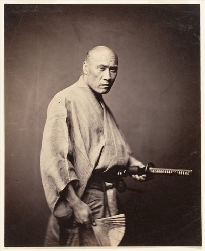 Samurai, Yokohama (1864-65) (lámina de plata) de Felice (1825 c.1908) Beato