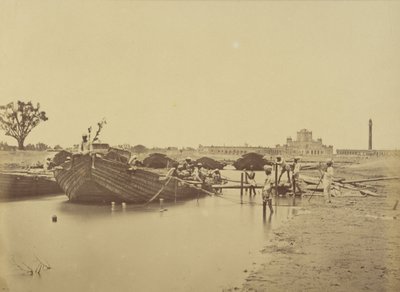 Puente de Barcos Bajo el Colegio Martinière en el Río Gomti de Felice Beato