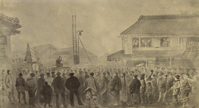 Copia fotográfica de un dibujo de Charles Wirgman de una ejecución de Felice Beato