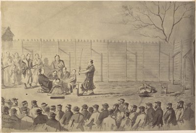 Copia Fotográfica de un Dibujo de un Hombre Japonés a Punto de Ser Decapitado por Charles Wirgman de Felice Beato
