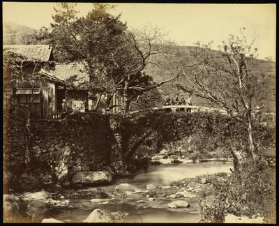 Casa de té y puente en la carretera de Tokaido de Felice Beato