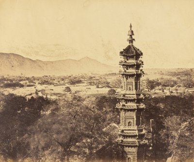 Vista del Palacio de Verano. Pagoda Yuan Ming Yuan. Antes del incendio, Pekín, 18 de octubre de 1860 de Felice Beato