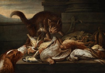 Bodegón de caza con gato de Felice Boselli