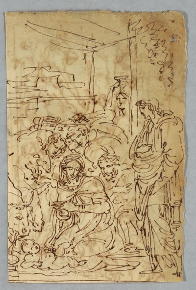 Adoración de los pastores; Arcángel San Miguel después de Rafael; Santa Margarita después de Rafael; Aloof de Wignancourt por Caravaggio; Putti; Estudio del diluvio; Verso: Disposición después de Volterra; Santa Cecilia después de Rafael; Parte del matrimo de Felice Giani