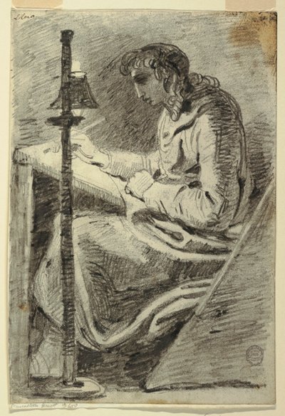 Un artista dibujando a la luz de la lámpara de Felice Giani