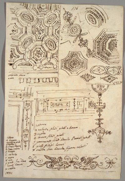 Motivos decorativos; Verso: Estudios anatómicos de Felice Giani