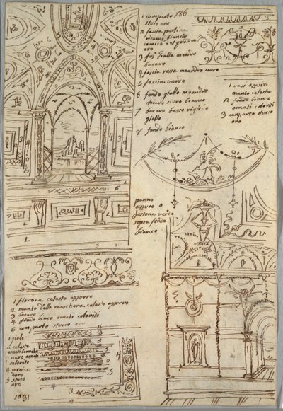 Estudios decorativos; Verso: Estudios anatómicos de Felice Giani