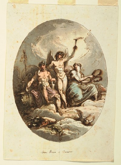 Diseño para decoración de pared o techo con Baco, Himeneo y Venus de Felice Giani