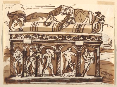 Dibujo, Un sarcófago romano en el Museo Vaticano, ca. 1820 de Felice Giani