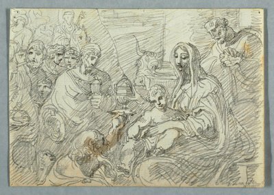 Dibujo, Estudio de la Adoración de los Magos según Lodovico Carracci, 1800-1820 de Felice Giani