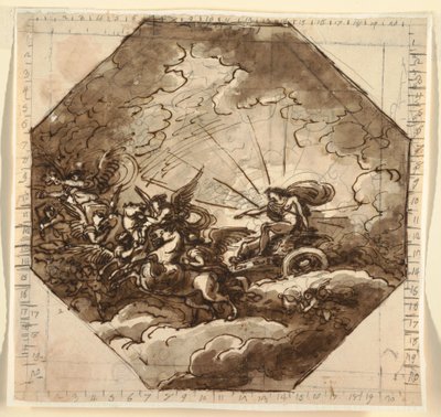 Dibujo, Apolo en su carro con Aurora, Sala Ottogonale, Palazzo Milzetti, Faenza, 1804-05 de Felice Giani