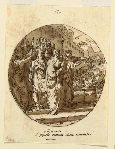 Dibujo, Diseño de techo para Numa Pompilio recibido en Roma tras su elección, Sala di Numa Pompilio, Palazzo Milzetti, Faenza, 1804-05 de Felice Giani