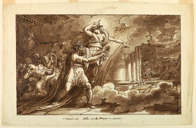 Dibujo, Iris anima a Príamo a mendigar el cuerpo de Héctor a Aquiles, 1810-20 de Felice Giani