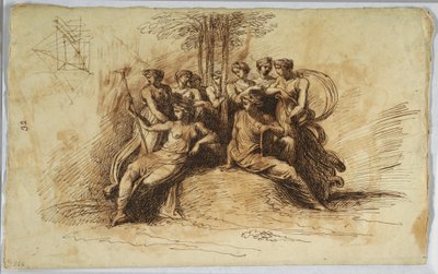 Dibujo, Autorretrato de Felice Giani; recto:  Musas sentadas bajo un árbol, finales del siglo XVIII-principios del XIX de Felice Giani
