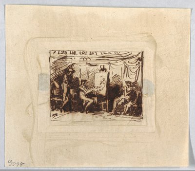 Escena Figural con Artista Dibujando Figura Femenina Mientras un Hombre Observa desde Atrás de Felice Giani