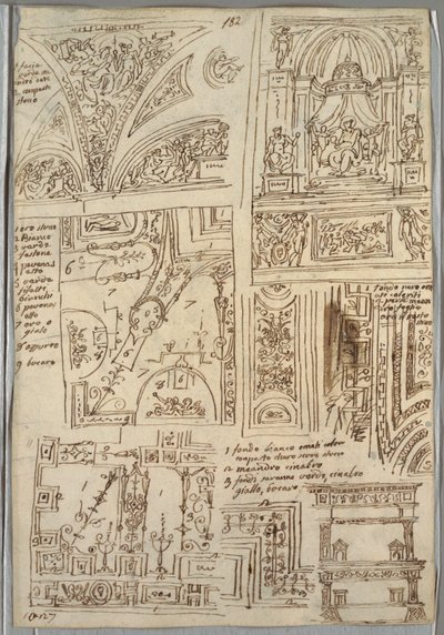 Cinco estudios de techo con grotescos; Madonna de Felice Giani