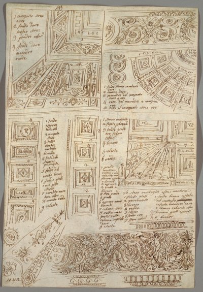 Cuatro Estudios Decorativos de Techos; Verso: Estudios Anatómicos de Felice Giani