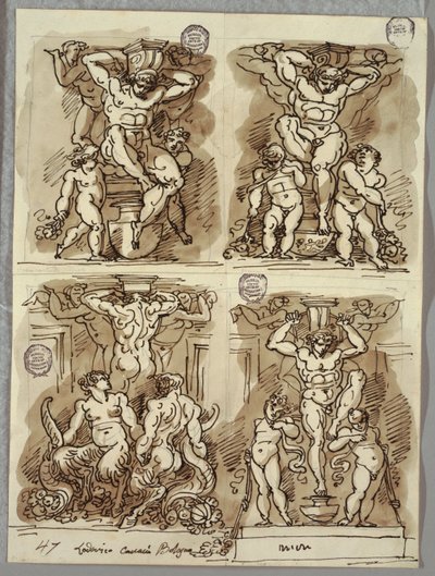 Cuatro hermas, estudios después de los Carracci de Felice Giani
