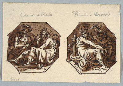 Marte y Juno; Mercurio y Diana en composición diagonal de Felice Giani