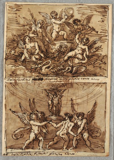 Putti en un carro con delfines y cisnes de Felice Giani
