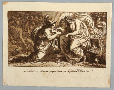 Hoja de un cuaderno de bocetos: Minerva pidiendo a Júpiter la felicidad de Ulises o Minerva pregunta a Júpiter sobre el destino de Ítaca de Felice Giani