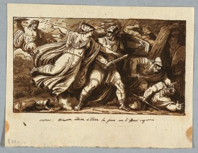 Hoja de un cuaderno de bocetos: Minerva ordena a Ulises hacer las paces con los pretendientes de Penélope de Felice Giani