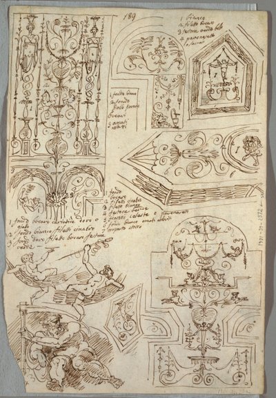 Seis estudios decorativos; Verso, estudio anatómico de Felice Giani