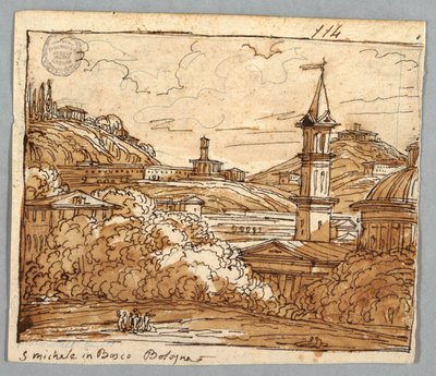 Página de Cuaderno de Bocetos, Folio 57: Estudio después de Michele en Bosco, Bolonia; Verso, Detalles Arquitectónicos de Felice Giani
