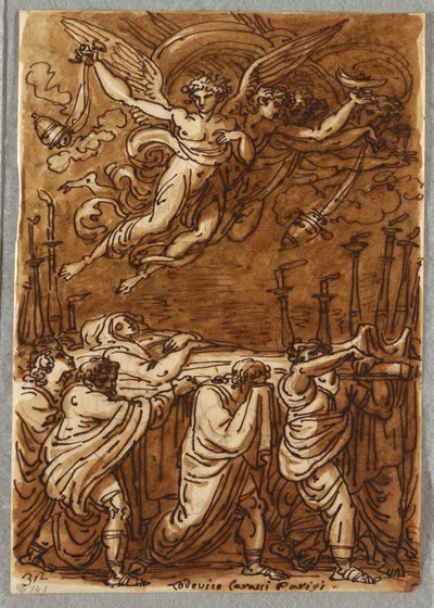 Los apóstoles llevando el cuerpo de la Virgen al sepulcro, estudio después de Lodovico Carracci de Felice Giani