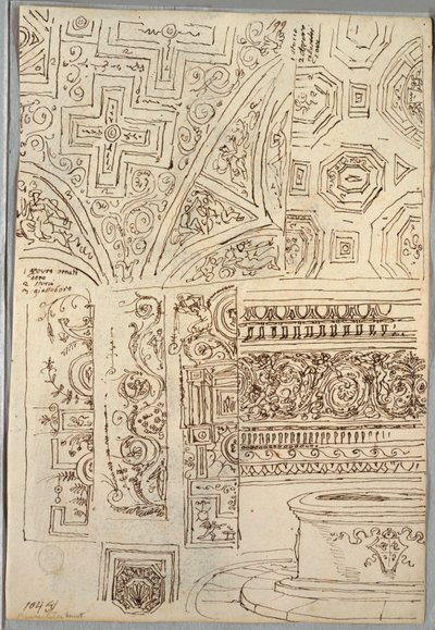 Dos estudios decorativos de techos; Verso: Estudios de cabezas de Felice Giani