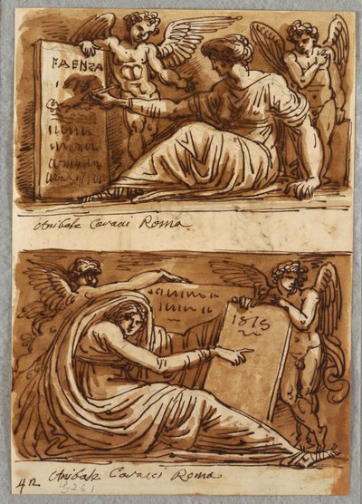 Dos Dibujos de Sibilas y Dos Putti de Felice Giani