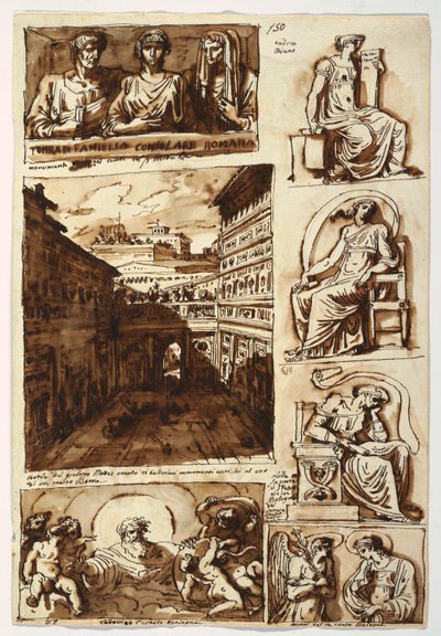 Varias obras de arte. El patio del Palazzo Mattei en Roma de Felice Giani