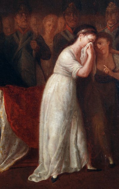 Una mujer como la ley que regula el estatus de la madre dentro de la familia, inferior al del marido. Detalle de la promulgación del Código Civil o Código de Napoleón Bonaparte el 21/03/1804 (pintura de Felice Guascone