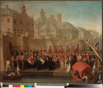 Visita al puerto franco de Génova de S.S. el Papa Pío VII, c.1818 (óleo sobre lienzo) de Felice Guascone