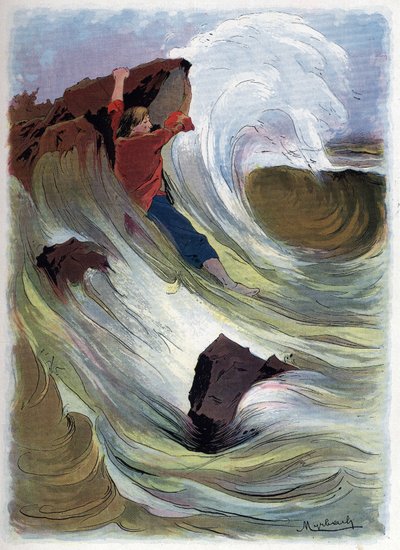 Robinson Crusoe logra aferrarse a una roca de Felicien baron de Myrbach Rheinfeld