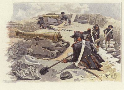 Soldados tomando posiciones entre las ruinas de Nicópolis de Felicien baron de Myrbach Rheinfeld