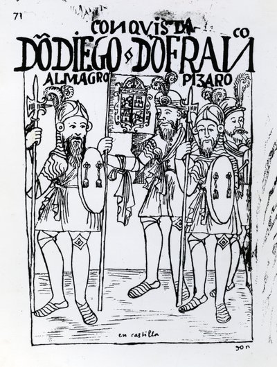 Conquistadores Diego de Amagro y Francisco Pizarro reconciliados en Castilla de Felipe Huaman Poma de Ayala