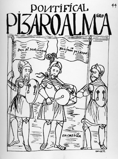 Diego de Almagro y Francisco Pizarro en Castilla de Felipe Huaman Poma de Ayala
