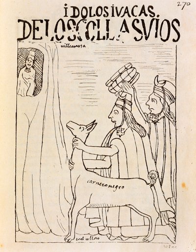 Ofrenda inca de llama a los ídolos (grabado) de Felipe Huaman Poma de Ayala