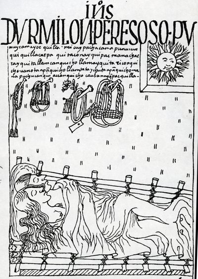 Incas nativos duermen durante la mañana, descuidando sus deberes de Felipe Huaman Poma de Ayala