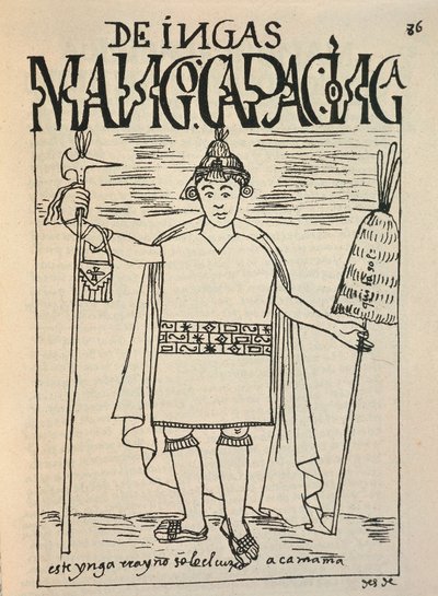 Representación de Manco Capac, el legendario fundador inca del Reino de Cusco y figura de la mitología inca de Felipe Huaman Poma de Ayala