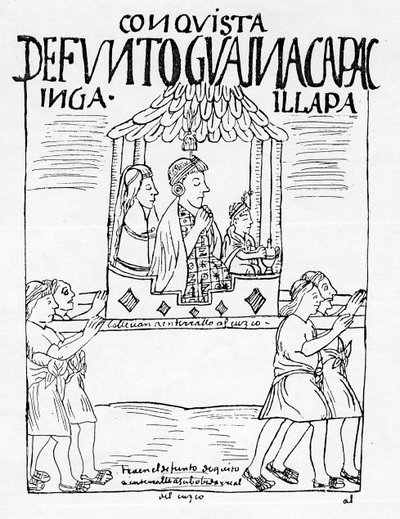 El cuerpo de Huayna Capac siendo llevado de Quito a Cuzco para el entierro de Felipe Huaman Poma de Ayala